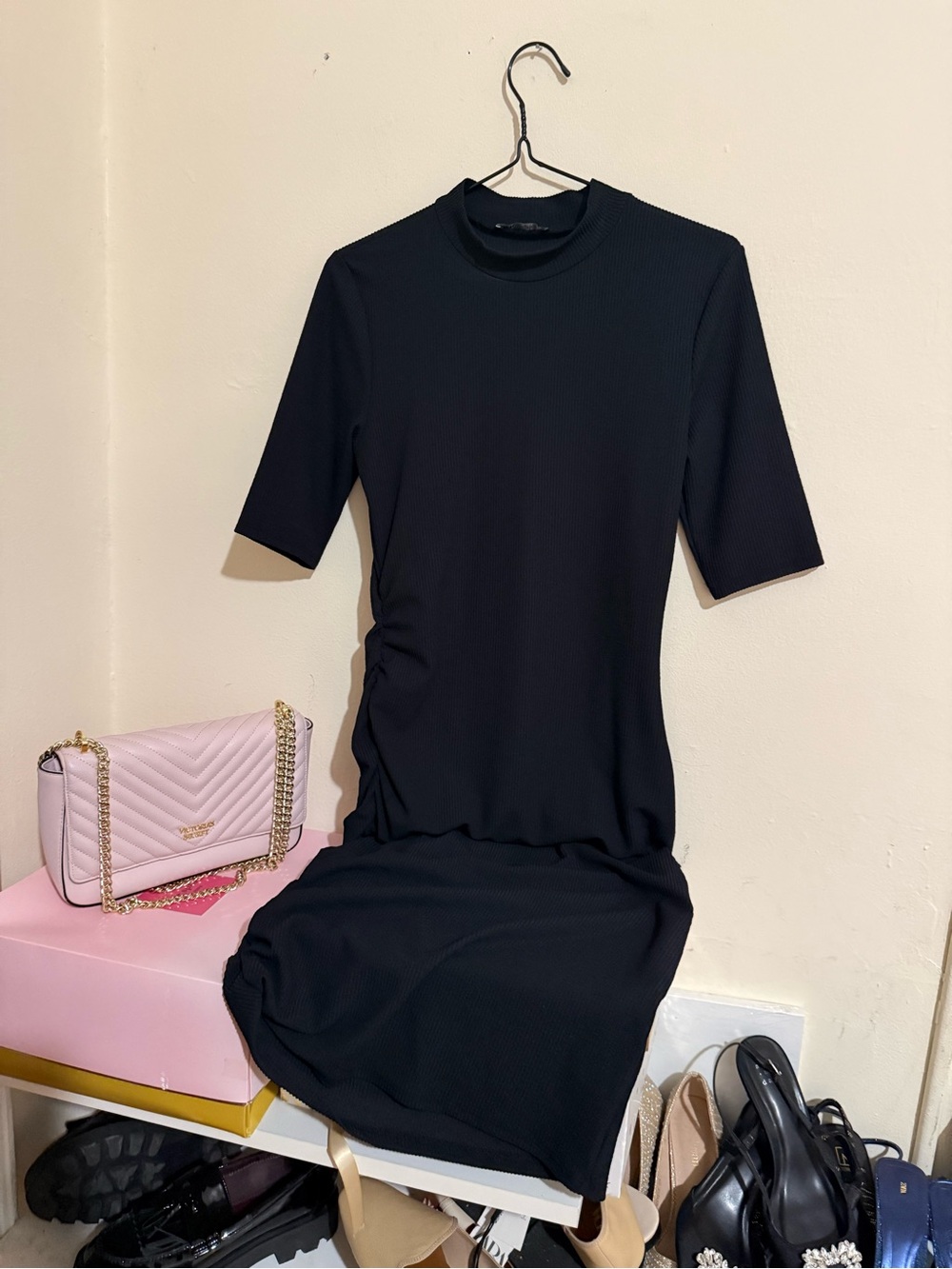 Zara Black Ruched Midi Dress